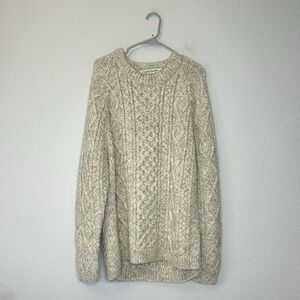 VTG Connemara Knitwear Crewneck Aran Fisherman Sweater Ireland 100% Wool Size L